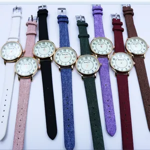 Luminous quartz watch for women with colorful leather straps and gold cases in 9 colors