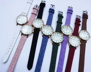 Detailed collection of colorful quartz watches with leather straps and rose gold cases