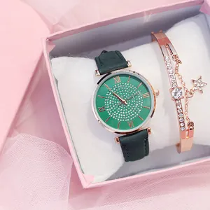 Orologio verde stellato da donna e bracciale a stella in oro rosa in confezione regalo