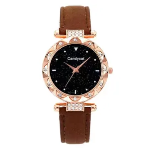 Detail of starry sky dial watch with rose gold case and rhinestone bezel decoration