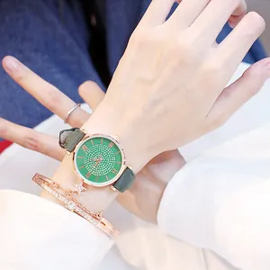 Set orologio al quarzo donna con quadrante verde, diamanti e bracciali oro rosa