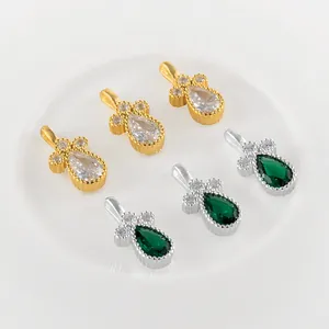 S925 silver colorful teardrop pendants with zircon for DIY jewelry bracelets