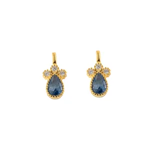 S925 silver pear-shaped blue crystal drop charms with sparkling crown detail inlay