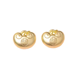 Traditional Chinese S999 gold-plated silver Fu lock pendants with matte finish and cloud patterns