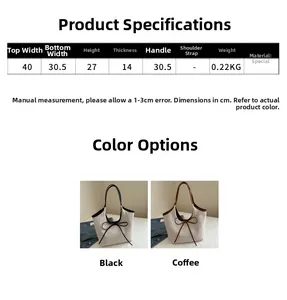 Detailed size chart for the large tote bag with material and dimension specifications