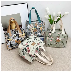 Colección de bolsas térmicas de lona con estampados de gatos y flores