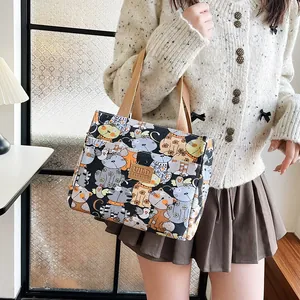 Bolso de lona para almuerzo con estampado de gatos y forro térmico para el trabajo