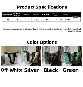 Tableau des tailles pour cabas brillant incluant dimensions et coloris argent et vert