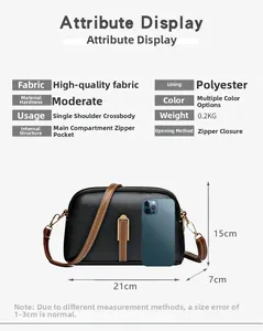 Detailed view of black litchi texture crossbody bag with 21x15x7cm size specifications
