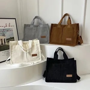 Minimalist Corduroy Tote Bag For Women Large Capacity Shoulder Handbag With Adjustable Strap Versatile Daily Casual Fashion Bag