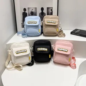 Korean Style Women Casual Oxford Small Square Crossbody Bag Fashion Letter Patch Messenger Bag Student Mobile Phone Pouch