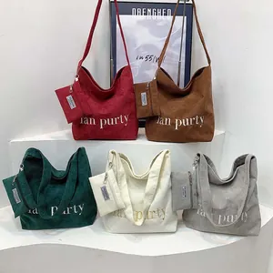 Damen Cord Einkaufstasche Große Kapazität Schultertasche Mit Kleiner Tasche Retro Lässig Buchstaben Stickerei Pendeln Handtasche