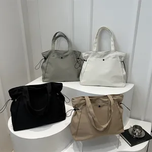 Large Capacity Oxford Cloth Tote Bag For Women Lightweight Minimalist Drawstring Shoulder Bag Casual Commuter Handbag