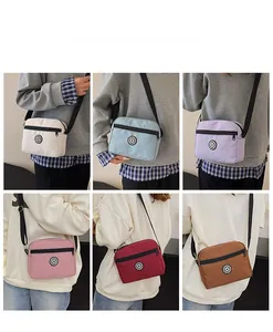 Detailed grid showing six vibrant colors of the nylon crossbody bag with adjustable straps