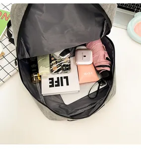 Interior view of grey business backpack showing ample space for tablets and daily essentials