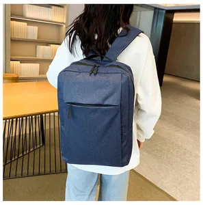 Rear view of a dark blue multi-functional business laptop backpack for commuting