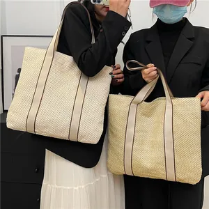 Damen Stroh Tragetasche Gewebt Große Kapazität Lässig Urlaub Strand Umhängetasche Retro Mode Waldstil Sommer Handtasche