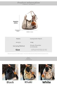 Infographie détaillée montrant les dimensions et couleurs du sac en nylon avec breloque