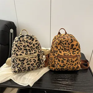 Damen Mode Cord Rucksack mit Leopardenmuster Lässig Streetwear Mini Reise Schultasche Verstellbare Riemen Für Den Alltag