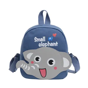 Sac à dos en toile bleue pour étudiants avec broderie éléphant et texte Small elephant