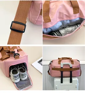Sac de sport rose avec compartiment à chaussures et poche de séparation humide-sec