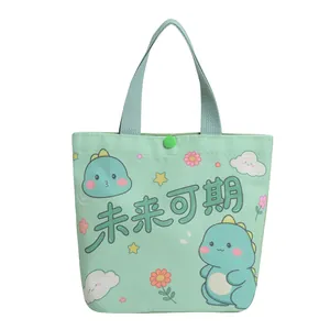 Mint green canvas gift bag with cute cartoon dinosaur and Future is Bright text