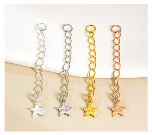 Makroaufnahme von S925 Sterlingsilber Verlängerungsketten mit Sternanhängern in vier Farben