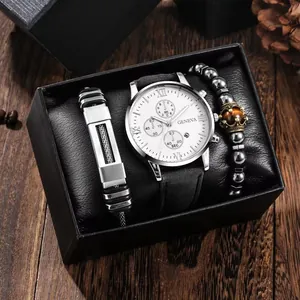Business quartz watch gift set with Geneva roman dial and beaded bracelets in a box