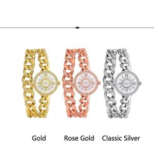Damen-Quarzuhren mit Gliederkette in Gold, Silber und Roségold mit Strassbesatz