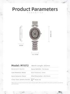 Macro detail of silver oval quartz watch showing crystal embellishments and daisy dial