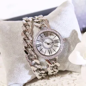 Damen Mode Strass Quarzuhr Luxus Gold Silber Roségold Panzerkette Armband Römische Zahlen Schmuck Armbanduhr