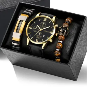 Detail view of Geneva watch set with crown bracelet and bead jewelry in gift box