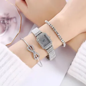 Elegant square watch set with rhinestone infinity bracelet and crystal tennis jewelry
