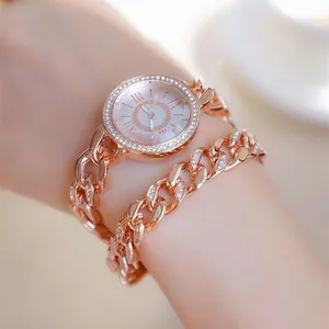 Elegante Damenquarzuhr in Roségold mit Kristall-Cuban-Kettenarmband für Frauen