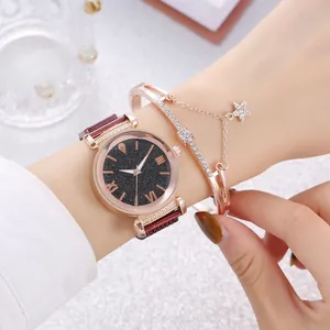 Women's rose gold watch and starry sky dial with matching star charm bracelet set