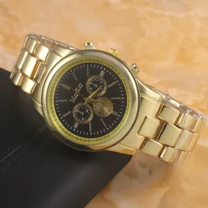 Fashion Luxury Gold Quartz Watch For Men Women Stainless Steel Band Chronograph Style Decorative Rhinestone Business Wristwatch