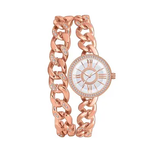 Orologio Quarzo Donna Bracciale Strass Intarsiato Catena Lega Numeri Romani Elegante Orologio Polso Moda Regalo Signore