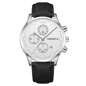 Close-up of Geneva men's business watch with Roman numerals and calendar window