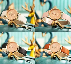 Four colors of women's quartz watches with butterfly relief dials and leather straps