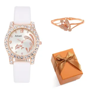 Women's fashion watch with butterfly bracelet and elegant orange gift box set