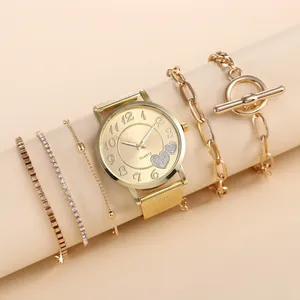 Montre à Quartz Élégante pour Femmes Et Bracelet à Charme de Cœur Bracelet en Maille Milanaise Cadran en Strass