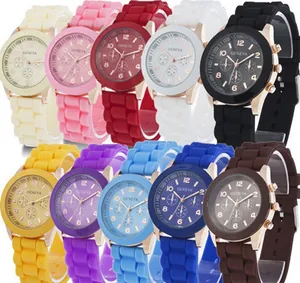 Geneva silicone quartz watches in multiple vibrant jelly colors with rose gold casing