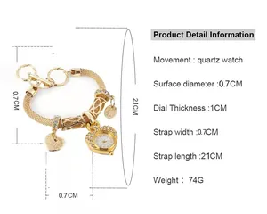 Orologio a bracciale dorato da donna con quadrante a cuore e dettagli in cristallo