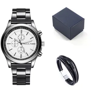 Set regalo orologio da uomo business al quarzo con cinturino in acciaio e bracciale
