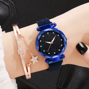 Elegante set orologio cielo stellato con accenti di diamante e cinturino blu