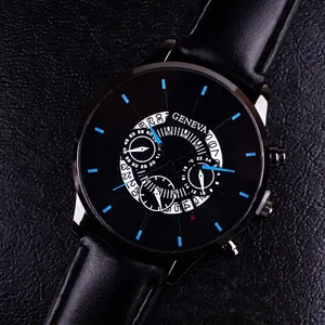 Men's Fashion Business Quartz Watch Faux Leather Strap Alloy Case Calendar Decorative Sub-Dials Analog Wristwatch For Male