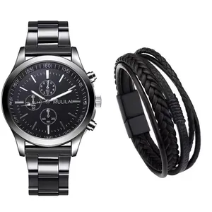 Orologio al Quarzo da Uomo Business Bracciale in Pelle Intrecciata Cinturino in Lega Stile Cronografo Regalo per Uomo