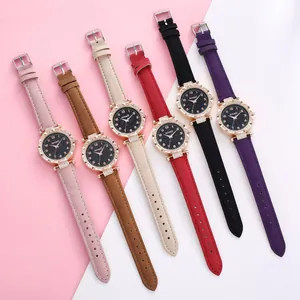 Elegante set di orologi da donna in oro rosa con quadrante stellato e lunetta di diamanti