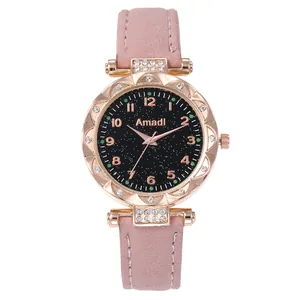 Orologio donna chic con quadrante stellato, lunetta di strass e cinturino rosa