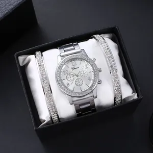 Luxe Dames Quartz Horloge Volledig Bezet Met Diamanten Sieraden Armband Combinatie Alloy Stalen Band Geneva Analoog Polshorloge